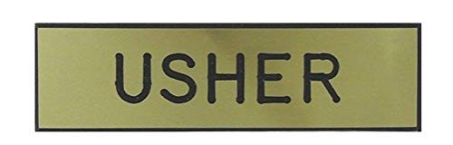Engraved Formica Badge Usher Gold Safety Catch Package of 1