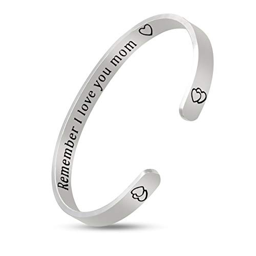 Mom Gifts Bracelet Remember I Love You Mom Cuff Bangle Bracelet from Daughter Son Mom Bracelets Jewelry Mothers Day Present Gifts for Mom Grandma Christmas Birthday Stainless Steel Bracelet