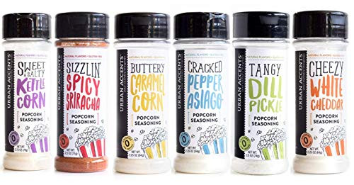 Gourmet Popcorn Seasoning Variety Pack All Natural 6 Flavors  Dill Pickle White Cheddar Kettle Corn Caramel Sriracha Cracked Pepper Asiago