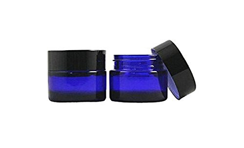 TOPWEL 30ML1 OZ Blue Glass Empty Refillable Cosmetic Cream Jar Pot Bottle Container 2PCS