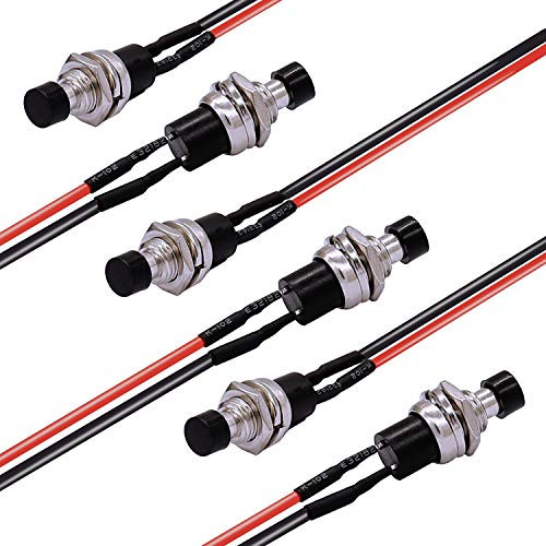TWTADE6Pcs Momentary Mini Push Button Switch 1A 250V AC 2 Pin SPST NO Normally Open with line PBS110XBK