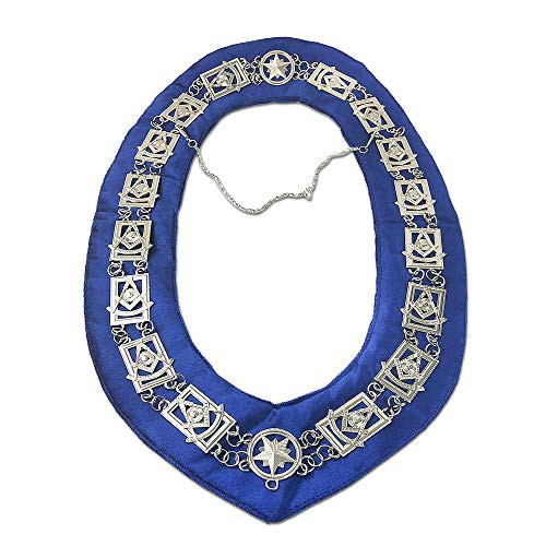 deDecoml Masonic Chain Collar Past Master Blue Lodge Silver Plated Blue Backing
