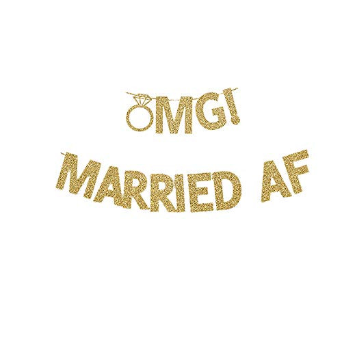 OMG Married AF Banner Fun Wedding Party Gold Gliter Paper Sign Backdrops Decorations