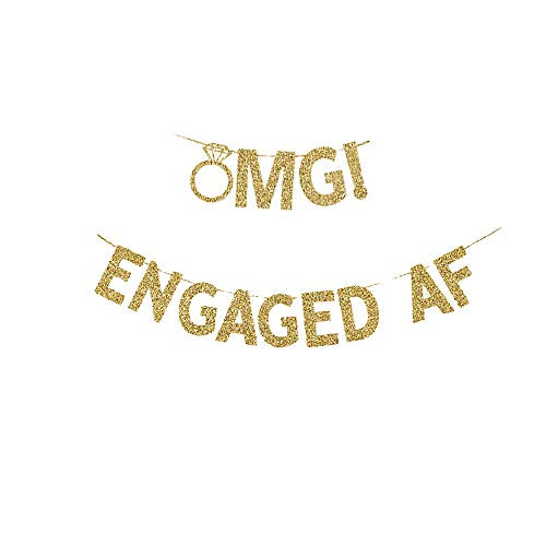 OMG Engaged AF Banner Fun Engagement Party Gold Gliter Paper Sign Backdrops Decorations