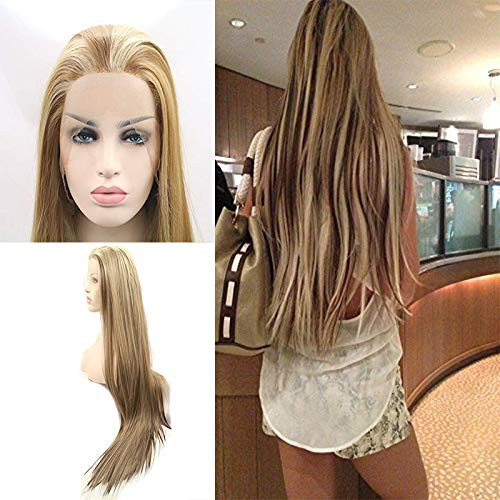 Blonde Brown Mixed Color Wigs Long Ombre Silky Straight Synthetic Lace Front Wigs Glueless Natural Hairline Heat Resistant 180 Density Fiber Hair for Women 24Inch Blonde Brown Mixed Color Wigs Long Ombre Silky Straight Synthetic Lace Front Wigs Glueless Natural Hairline Heat Resistant 180 Density Fiber Hair for Women 24Inch