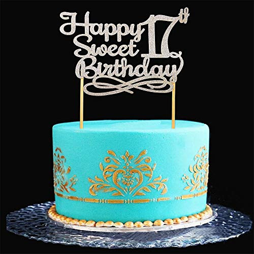 Silver Happy Sweet 17th Birthday Cake TopperSilver Paper Cake Topper 17th Birthday Party DecorationCellebration 17th BirthdayAnniversary Party cake Topper