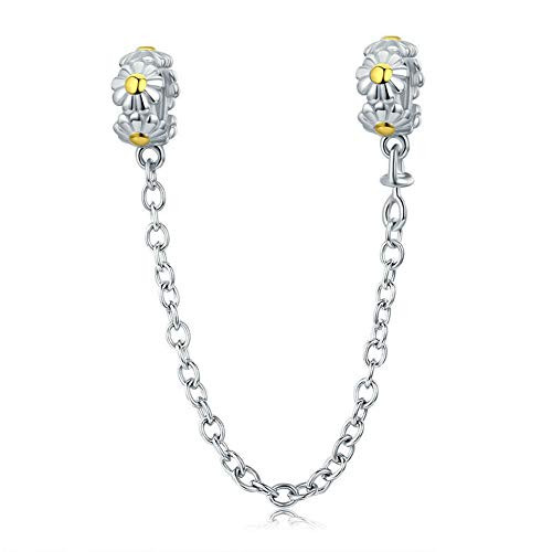 Stackable Daisy Flower Safety Chain Stopper Charm 925 Sterling Silver Bead for European Charm Bracelet