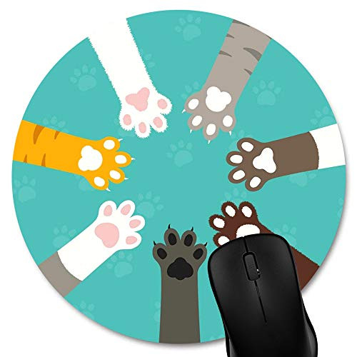 Knseva Cute Colorful Cat Paws Round Mouse Pad Custom Circular Mouse Pads for Computer Laptop