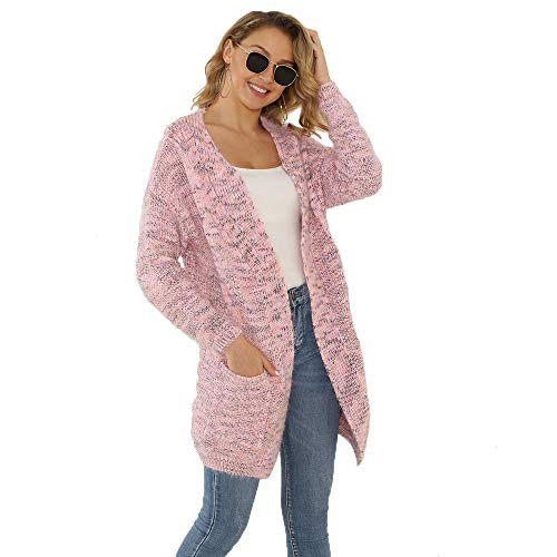 Uusollecy Womens Cardigan Sweaters Open Front Long Sleeves Loose Knit Cardigan Sweaters Pink