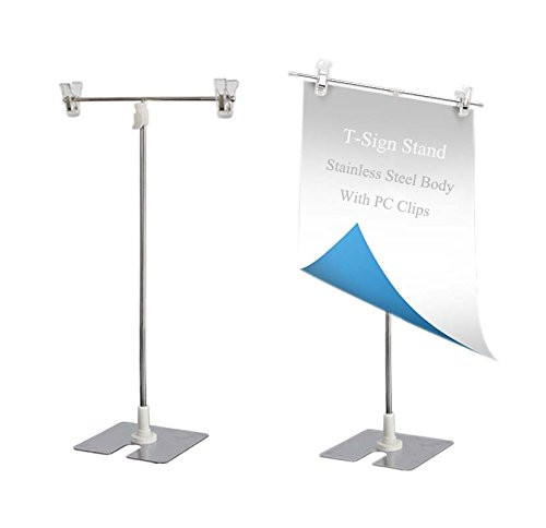MEOLY T-Sign Adjustable Poster Stand Stainless Steel Display Banner Stand Holder with Clip