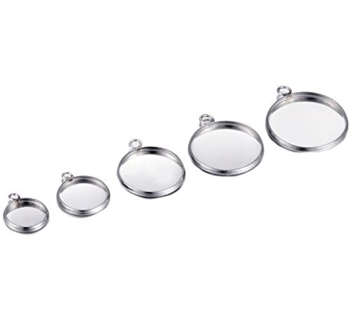 50pcs 10mm 12mm 16mm 18mm 20mm Stainless Steel Round Blank Bezel Pendant Trays Base Cabochon Settings Trays Pendant Blanks for Jewelry Making DIY Findings