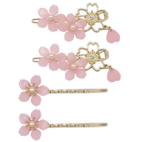 Sakura Pearl Hair Clip Alloy Bobby Pins Hair Pin Barrette for Women Girls 4 Pcs