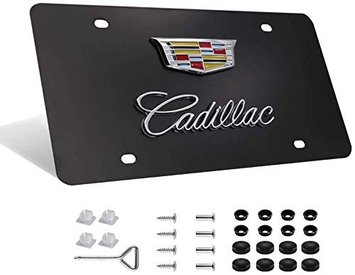 2 PCS Car License Plate for Cadillac Stainless Steel Front Licenses Plate Covers with Cadillac Emblem Applicable US Standard Car License Plate Covers Holders Frames Licence Plate Tag for Cadillac