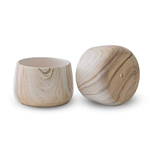 comciou Set of 2 Modern Style Marbling Ceramic Flower Pot Succulent Cactus Bonsai and Little Snake Planter Pots Container White with Yellow