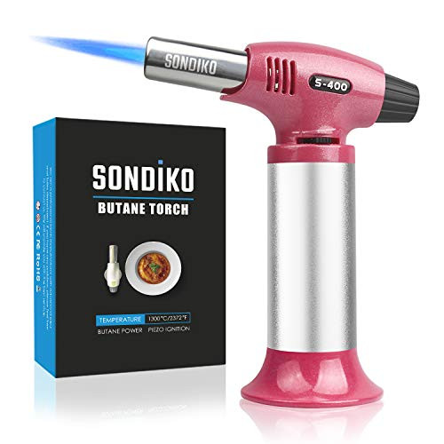 Sondiko Kitchen Torch Refillable Butane Torch Lighter with Safety LockAdjustable Flame Blow Torch for BBQ Creme Brulee Baking DIY Soldering Butane Gas not Included