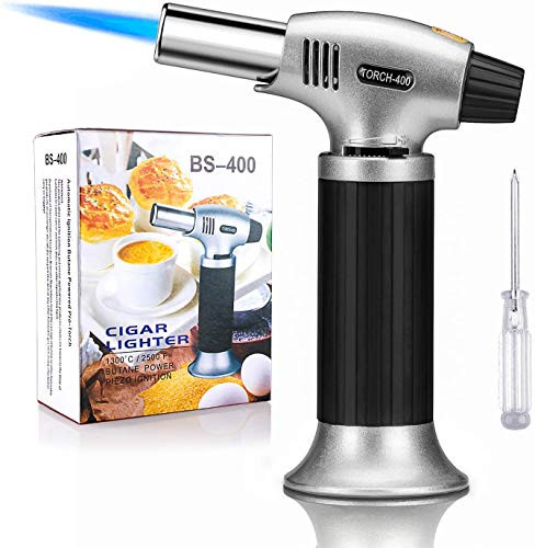 Butane Torch Lighters Culinary Torch Refillable Kitchen Butane Torch with Safety Lock and Adjustable Flame Perfect for Desserts Creme BBQ and Baking Butane Gas Not Included Black