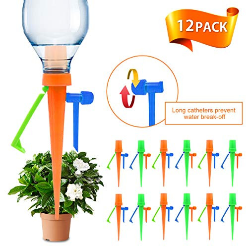 Lamantt Plant Watering Devices 12 Pack Self Watering Spikes System with Slow Release Control Valve Switch Self Irrigation Watering Drip Devices for Outdoor Indoor Vacation Plants