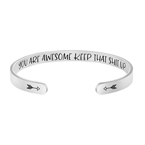 Joycuff Inspirational Bracelets for Women Funny Motivational Mantra Cuff Bangle Birthday Christmas Jewelry Friend Encouragement You are Awesome Keep That Up Joycuff Inspirational Bracelets for Women Funny Motivational Mantra Cuff Bangle Birthday Christmas Jewelry Friend Encouragement You are Awesome Keep That Up