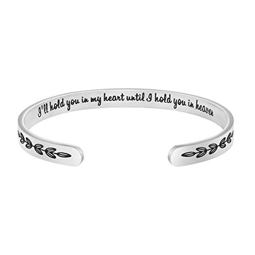 Memorial Bracelet In Memory of Jewelry Gift Remembering Loss of One You Loved Cuff Bracelets Ill hold you in my heart until I hold you in heart