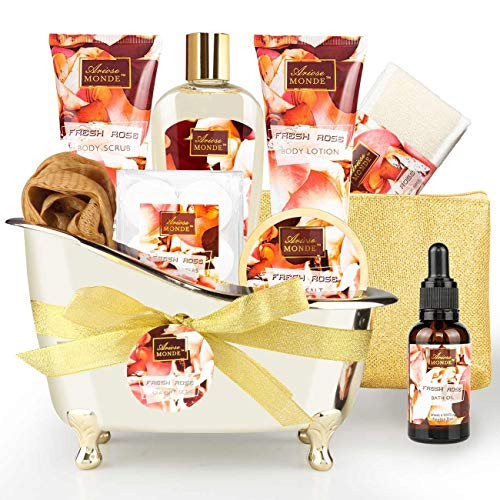 Bath and Body Gift Set for Women Men 10 Pcs Spa Gift Basket with Fresh Rose Scent Includes Shower Gel Bubble Bath Body Lotion and Scrub Bath Salt Bath Bombs Bath Puff Bath Oil and More Bath and Body Gift Set for Women Men 10 Pcs Spa Gift Basket with Fresh Rose Scent Includes Shower Gel Bubble Bath Body Lotion and Scrub Bath Salt Bath Bombs Bath Puff Bath Oil and More