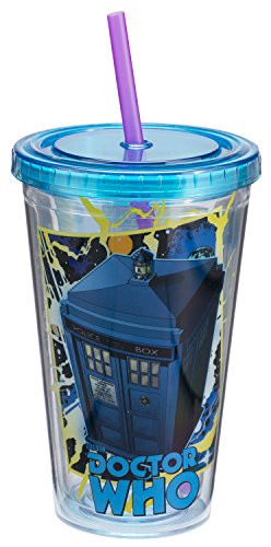 Vandor Doctor Who 18 oz Acrylic Travel Cup with Lid and Straw Multicolor