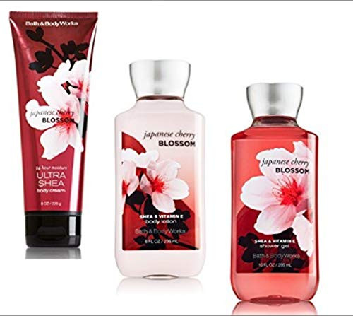 Japanese Cherry Blossom Gift Set  3 Piece Bath and Body Works Gift Set  Japanese Cherry Blossom Lotion  Ultra Shea Triple Moisture Cream  Shower Gel