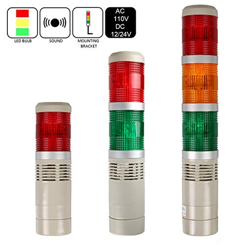 LUBAN Industrial Signal Light Tower Column LED Alarm Tower Lamp Light Flash Indicator 3Layer Stack LED Warning Light with Buzzer for Safety 110VSoundSteady ON Light