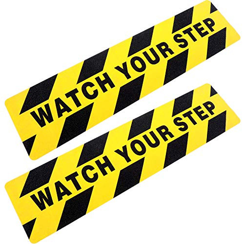 Boao 6 by 24 Inches Watch Your Step Warning Sticker Adhesive Tape Anti Slip Abrasive Tape for Workplace Safety Wet Floor Caution 2
