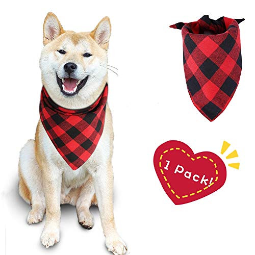 Buffalo Plaid Dog Bandana 1 Pack  Cotton Bandanas Handkerchiefs Scarfs Triangle Bibs Accessories for Small Medium Large Dogs Puppies Pets Double Layer Thickening Washable
