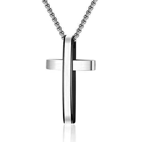 P BLAKE Stainless Steel Cross Necklace for Men Boys Black Silver Cross Pendant with Chain 24 Inches P BLAKE Stainless Steel Cross Necklace for Men Boys Black Silver Cross Pendant with Chain 24 Inches
