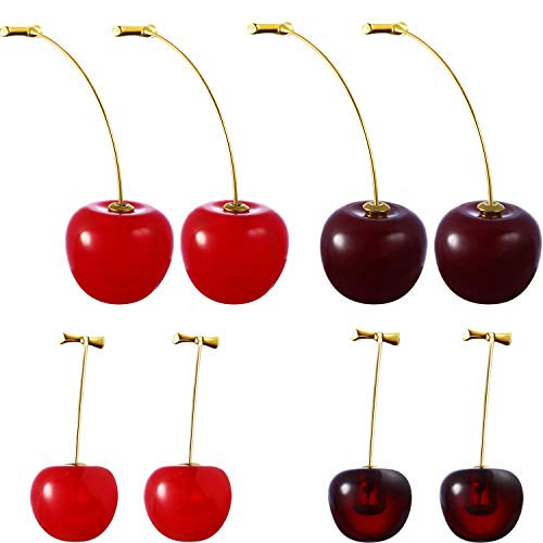 4 Pairs Cherry Drop Earrings Cherry Dangle Jewelry Fruit Dangle Earrings for Women Friends