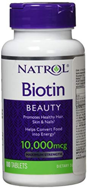 Natrol Biotin Beauty Tablets Promotes Healthy Hair Skin and Nails Helps Support Energy Metabolism Helps Convert Food Into Energy Maximum Strength 10000mcg 100 Count Pack of 1
