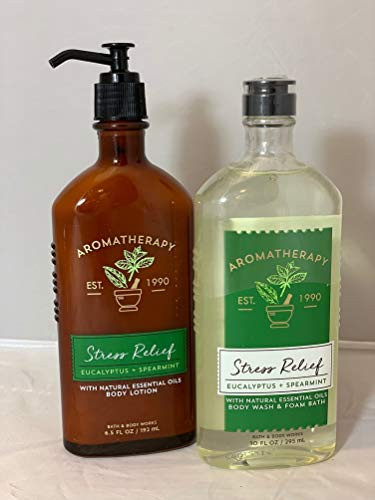 Body Works Aromatherapy Stress Relief Eucalyptus Spearmint 10 Oz Body Wash  Foam Bath and 65 Oz Body Lotion Bundle Eucalyptus Spearmint