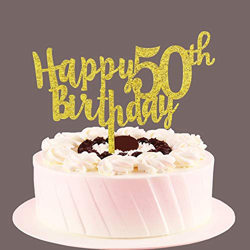 Happy 50th Birthday Cake Topper Gold 50 Years Old Birthday Party Sign Decors 50th Birthday Party Supplies