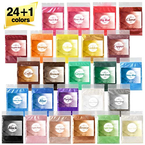 24 Color Mica Powder Epoxy Resin Dye Bath Bomb Dye Powder  Soap Making Colorant  Lip Gloss Powdered Pigments Set for Makeup Resin Jewelry Craft Projects018 oz Each Color
