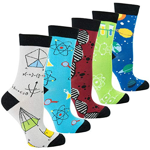 Socks n Socks Womens Girls 5pk Novelty Funny Crazy Science Crew Socks Gift Box