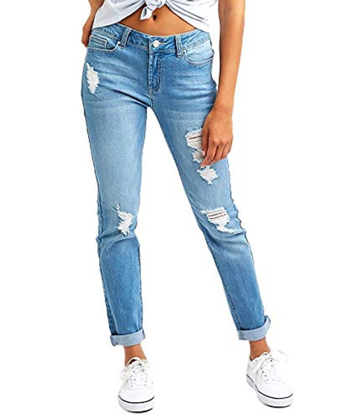 Resfeber Womens Ripped Boyfriend Jeans Cute Distressed Jeans Stretch Skinny Jeans with Hole