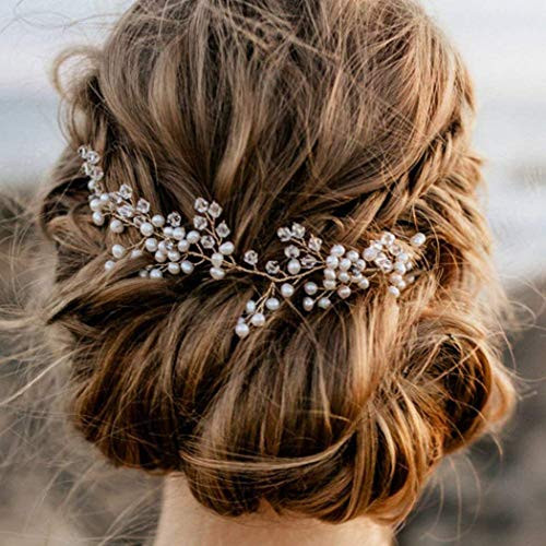 Catery Flower Bride Wedding Headband Crystal Pearl Hair Vine Bridal Hair Accessories for Women and Girls Silver