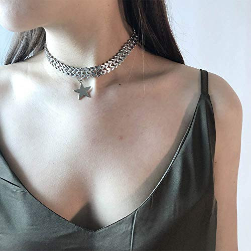 Jovono Button Choker Necklaces Fashion Necklace Pentagram Sequin Pendant Chain Jewelry for Women and Girls Silver Jovono Button Choker Necklaces Fashion Necklace Pentagram Sequin Pendant Chain Jewelry for Women and Girls Silver