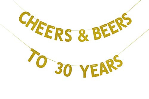 Cheers & Beers to 30 Years Bunting Banner for 30th Anniversary Birthday,Wedding Party Decorations Gold Glitter Cheers & Beers to 30 Years Bunting Banner for 30th Anniversary Birthday,Wedding Party Decorations Gold Glitter