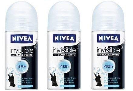 Nivea for Women Invisible Black  White AntiPerspirant Deodorant RollOn 50 Ml Pack of 3