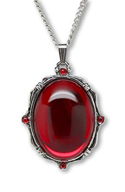 Blood Red Oval Stone In Silver Finish Pewter Frame Pendant Necklace Blood Red Oval Stone In Silver Finish Pewter Frame Pendant Necklace