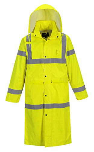 Portwest UH445 Hi Vis Classic Rain Coat 48 Long Waterproof Rain Jacket with Hood 4XL 5658in Yellow