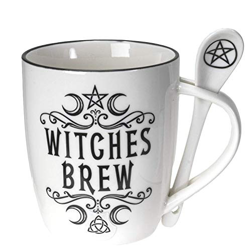 Summit Collection Alchemy Gothic Witches Brew Halloween Spooky Black Occult Wicca Witch Mug 11 fl oz Mug and Spoon Set Bone China