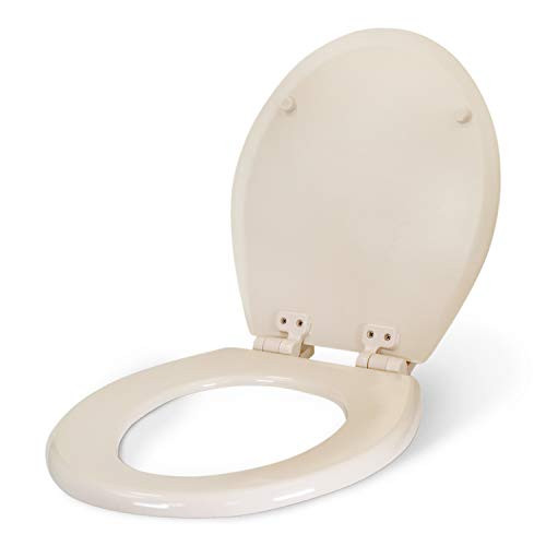 Highcraft B4TSWR Elongated Molded Wood Toilet Seat Slow Close ? Easy Remove ? Adjustable Hinge Round Bone