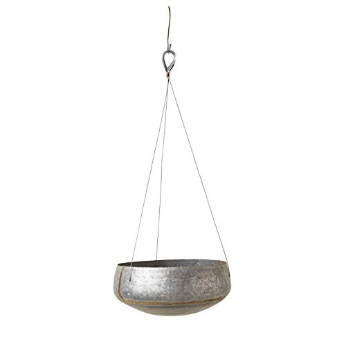 Creative Coop DA7381 Galvanized Metal Hanging Planter 1125 Round Grey and Gold