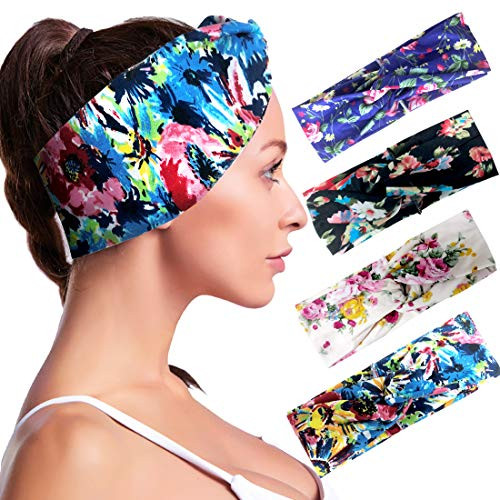 Boho Headbands for Women 4PCS Fashion Head bands Vintage Flower Printed Criss Cross Elastic Head Wrap Twisted Cute Hair Accessories Boho Headbands for Women 4PCS Fashion Head bands Vintage Flower Printed Criss Cross Elastic Head Wrap Twisted Cute Hair Accessories