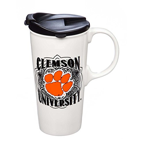 Team Sports America Clemson University Personalizable Ceramic Travel Coffee Mug 17 Ounces with Team Color Markers