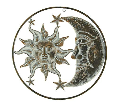 Direct International Distressed Metal Art Celestial Sun and Moon Indoor Outdoor Wall Sculpture Direct International Distressed Metal Art Celestial Sun and Moon Indoor Outdoor Wall Sculpture