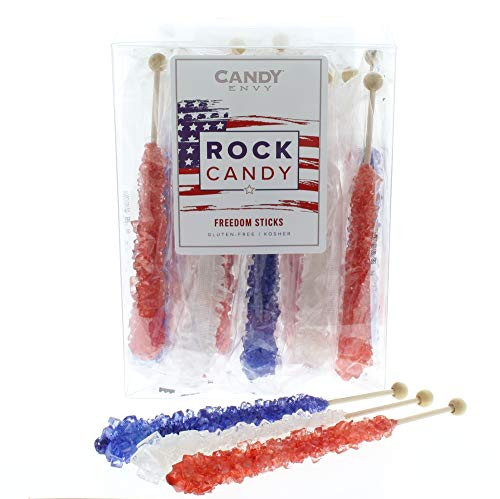USA Rock Candy On a Stick  Extra Large Individually Wrapped Rock Candy  American Pride 18 Pack